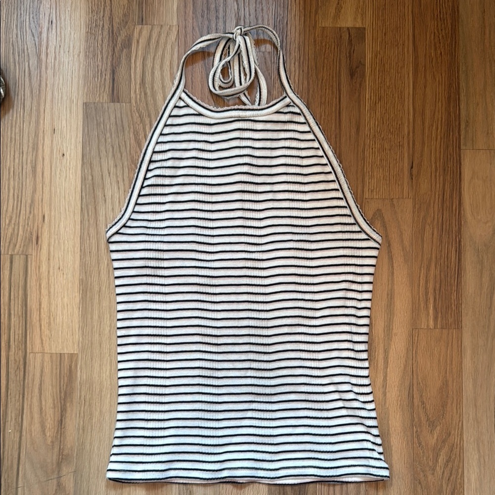 Striped Halter Neck Top - Black and White